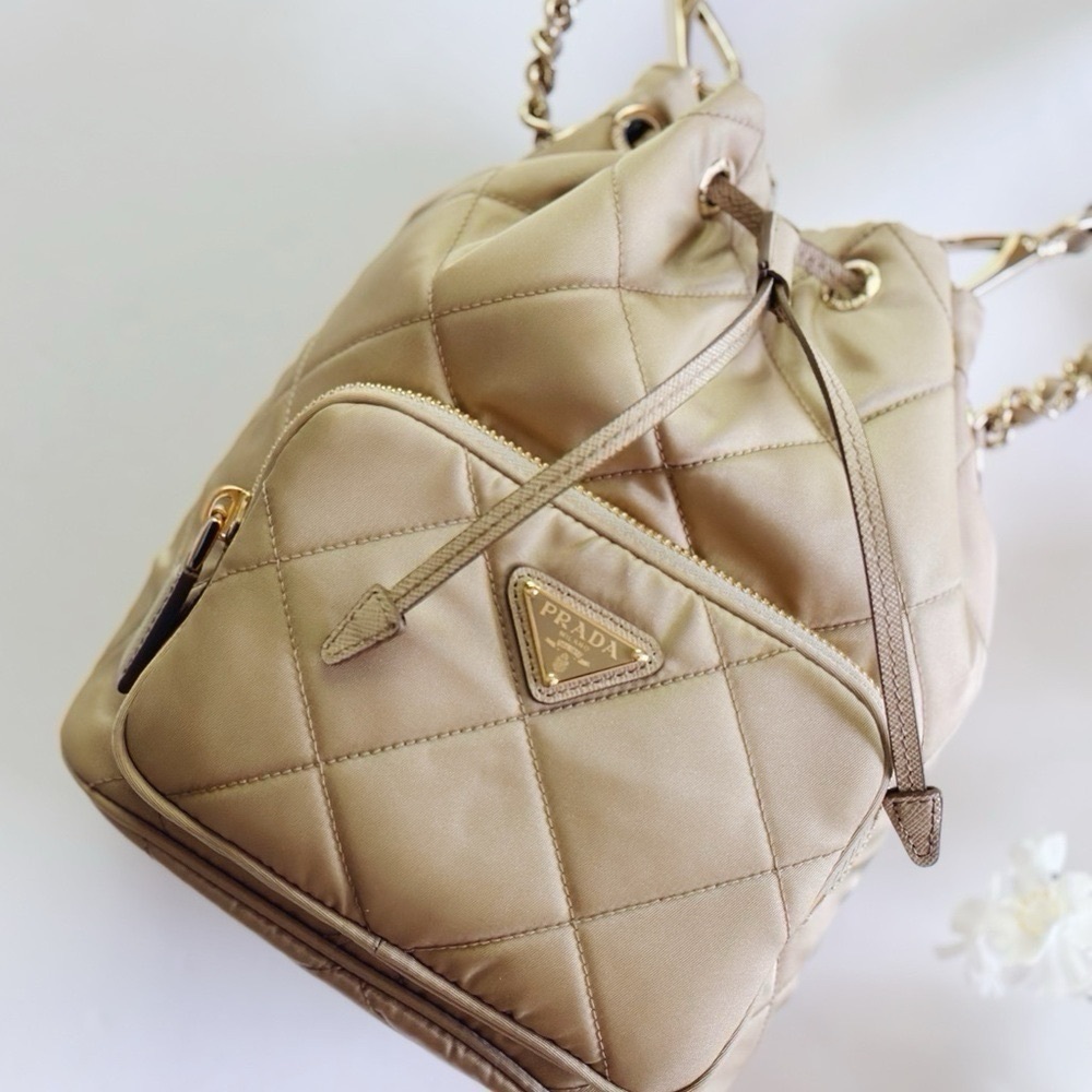 NEW Prada Women’s Re-Edition 1995 Chaîne Re-Nylon Bag Desert Beige Quilted - Picture 4 of 15